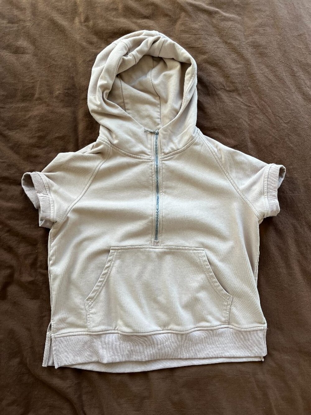 Automet Short-Sleeve Half-Zip Hoodie Beige Size S